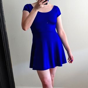 Royal blue skater dress with bow detail
